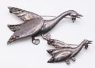 Vintage 980 Sterling Taxco Goose Duck Mother & Child Brooches 13.3g - 2.25"
