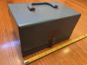 Vintage Craftsman Metal Power Tool Case ToolBox Blue Top Handle Yellow Interior - Picture 1 of 19