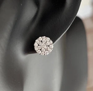 Orecchini a grappolo da donna placcati platino zirconi argento sterling pavè borchie - Foto 1 di 7