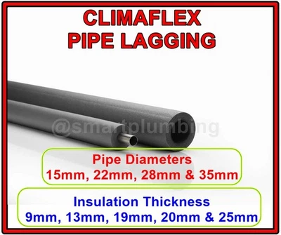 Climaflex Pipe Insulation Foam Lagging- Copper-Plastic-Steel-15mm-22mm-28mm-35mm - Image 1 of 4