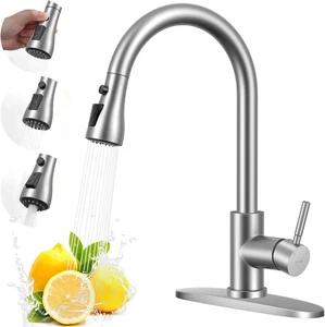 Kitchen Faucet, Kitchen Sink Faucet Single Handle Stainless Steel Brushed - Picture 1 of 7