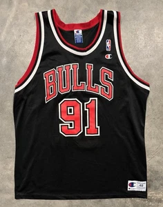 Vintage Dennis Rodman Chicago Bulls Trikot Herren 48 Champion Schwarz #91 NBA - Bild 1 von 8