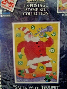 "Santa With Trumpet"  DMC Counted Cross Stitch Kit # SC002 USA Made - Picture 1 of 1