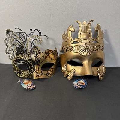 Mens Womens Ubauta Masquerade Venetian Gold Couple Masks Costume Party Halloween - Image 1 of 4