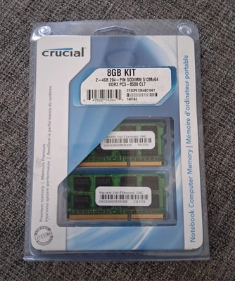 Crucial 8GB Kit 2 - 4GB 204 - Pin DIMM DDR3 PC3 8500 CL7  Memory Module - Image 1 of 4