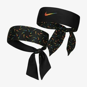 Nike Dri-Fit Head Tie Reversible Black with Multicolor Swooshes New With Tags - Picture 1 of 7