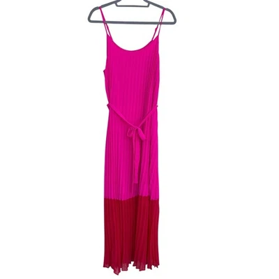 Judith March Maxi Dress, Color Block Pink & Red, Pleated, Tie Waist, Sz M - Image 1 of 4