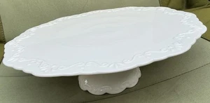 Chic Antique Denmark Provence White Pedestal Cake Plate On Foot H9/D28 cm - Picture 1 of 4