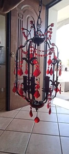 Lampadario Antico in ferro rosso bordeaux - Foto 1 di 4