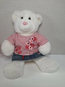 Build A Bear Peluche Blanco con Nariz Rosa en Falda Denim y Top Rojo a Rayas BABW - Imagen 1 de 12