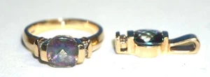 ANELLO E CIONDOLO Topazio Mistico Oro Giallo 10K con Piccoli Accenti Diamanti - Anello Taglia 6 - Foto 1 di 13