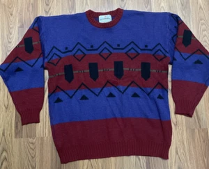 Obermeyer Sweater Mens Extra Large Luna Wool Blend Geometric Ski Vintage 90s - Picture 1 of 14