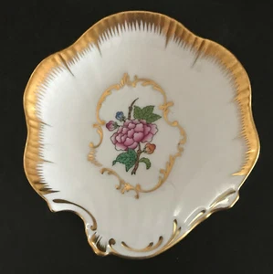 HEREND Guild China ETON PEONY Flower Porcelain Ornate Leaf SHALLOW JEWELRY TRAY - Picture 1 of 4