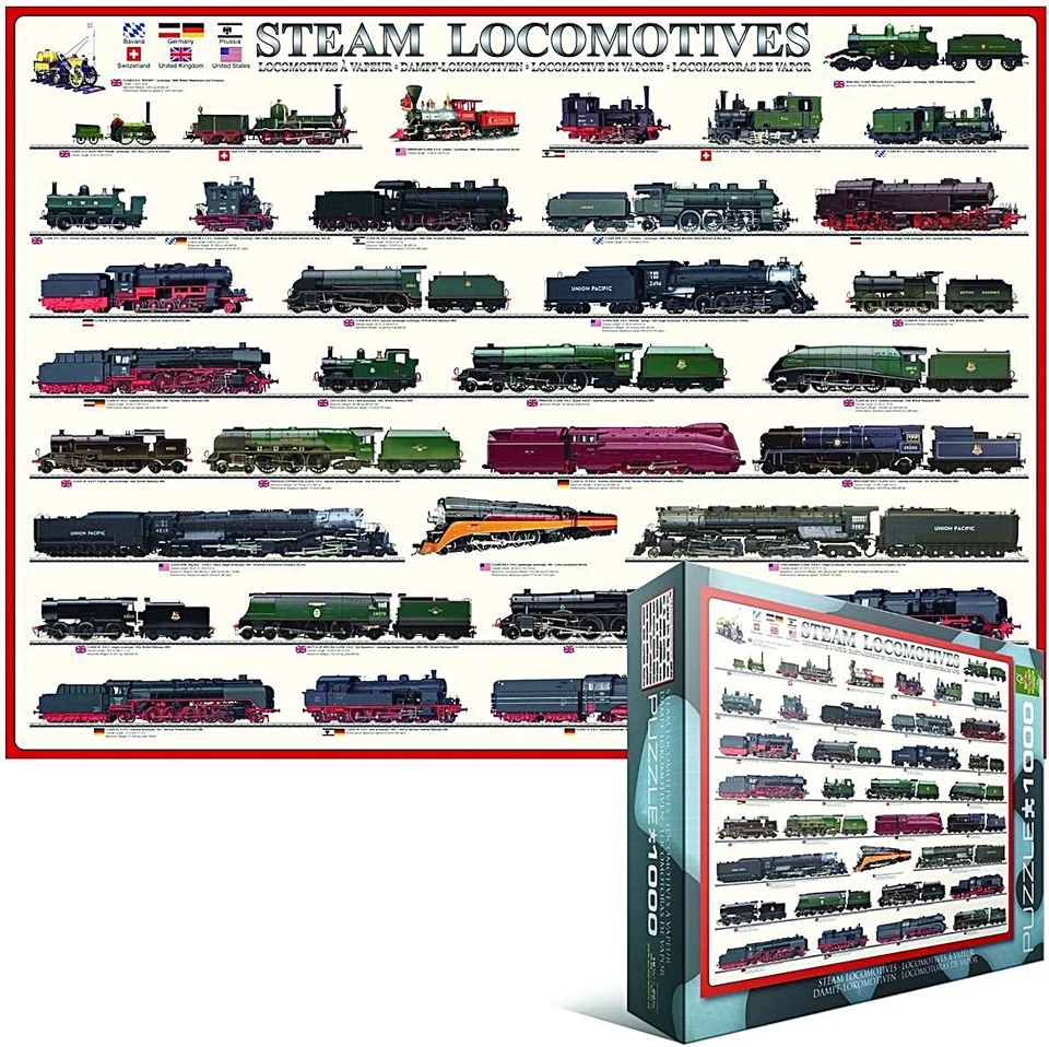 Steam Locomotives 1000 piece jigsaw puzzle by Eurographics 680mm x 490mm - Image 1 of 1