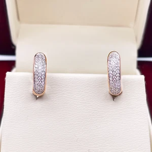 18ct Rose Gold 3 Row Diamond Pair Of Hoop Huggies Earrings 0.29ct - Picture 1 of 6