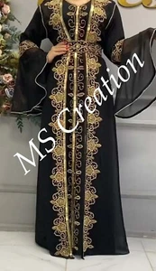 SALE!! New Black Fashion Moroccan Kaftan Abaya wedding Dress Fancy Long Gown 453 - Picture 1 of 6
