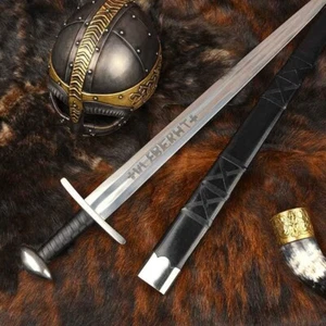 Custom Handmade Carbon Steel Medieval Viking Sword Ulfberht Sword With Scabbard - Picture 1 of 7