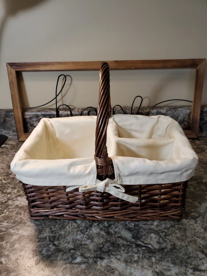 Basket with removable liner three divided sections 13.5" X 5.5" X 8" FAST SHIP - Image 1 of 4