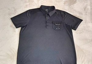 Men's Oakley Polo Golf Shirt ~ Black Button Down Short Sleeve Size Large XL - Picture 1 of 2