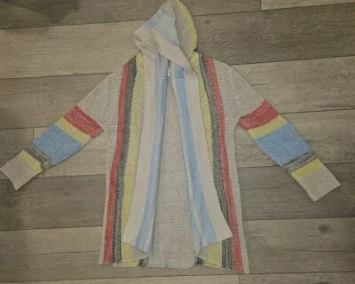 Винтажный Гавана большой в полоску с капюшоном кружева вязаный кардиган красный желтый бежевый карманы - Изображение 1 из 4