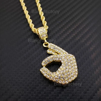 Collar cadena cuerda colgante emoji signo OK circonita cúbica chapado en oro hip hop 24" Foto 1 de 4