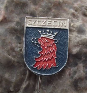 Szczecin Stettin Eagle Head Poland Tourist Heraldic Shield Souvenier Pin Badge - Picture 1 of 4