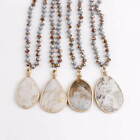 Pendentif en pierre naturelle irrégulière perles de verre nouées chaîne collier long bijoux