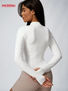 Women'S Solid Color Zipper Turtleneck Sports Jacket, Long-Sleeved Sports Top, Gy - Picture 1 of 20
