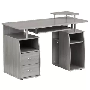 Techni Mobili Engineered Wood 2-Drawers Computer Desk with Keyboard Tray in Gray - Picture 1 of 15