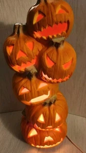 Trendmasters Blow Mold Pumpkin Stacked Jack O Lantern Tower Light Vintage 1995 - Picture 1 of 8