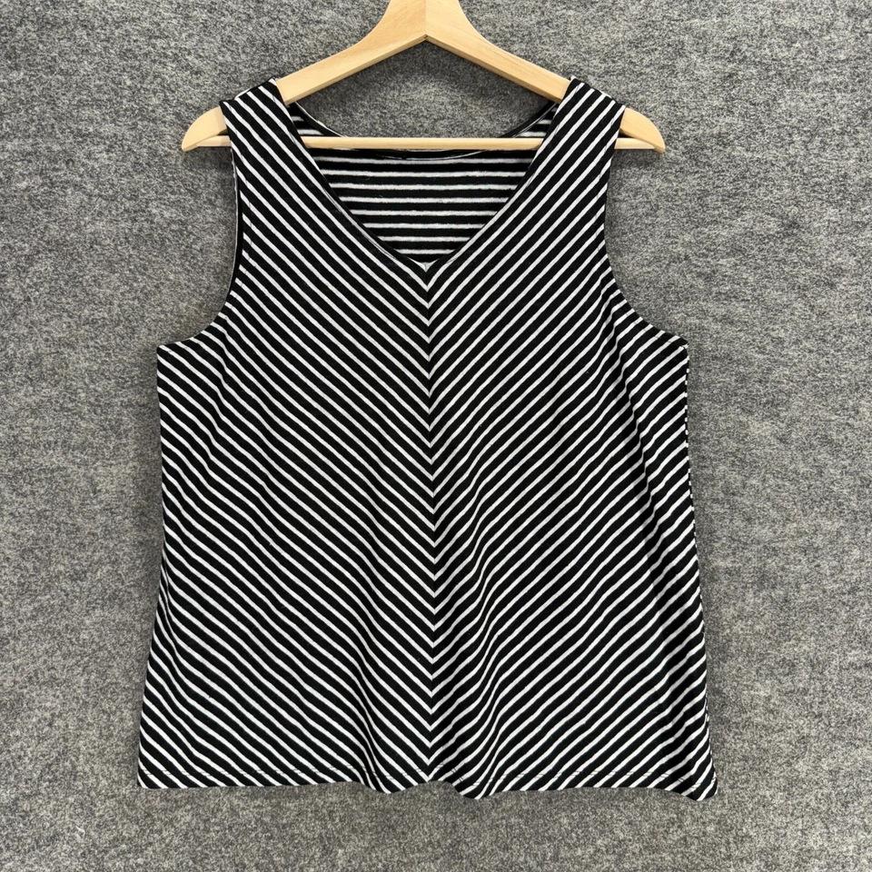 Blusa sin marca para mujer M mediana negra a rayas cuello en V sin mangas correa ancha lino Foto 1 de 4