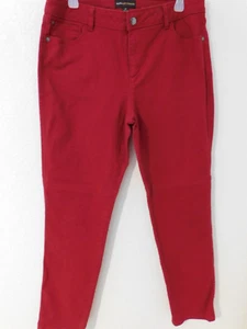 Dana Buchman Women's Size 12 Solid Red Straight Leg Zip Denim Jeans - Picture 1 of 8