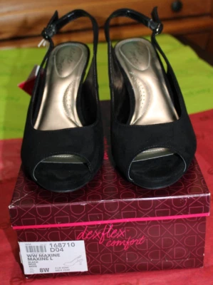 dexflex comfort  "WW Maxine" Ladies 8W Black Open Toe Sling Back Heel NWT & Box - Image 1 of 4