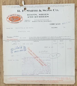 1919 Billhead Chicago Illinois RP Smith & Sons Stratford Wisconsin - Picture 1 of 1