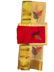 SET MUNDU WITH RED BLOUSE (3 PIECE) - Picture 1 of 5