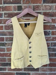 Vintage Double R L Ralph Lauren Brown Leather Buffalo Nickel Button Vest Size M - Picture 1 of 12