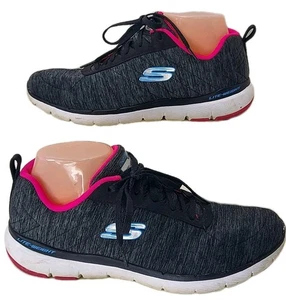 Skechers Flex Appeal 3.0 Size 10 Sneakers Shoes 13067 Black Hot Pink Lite Weight - Picture 1 of 12