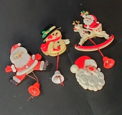 Lot Of 4 Vintage moving Christmas Pins Brooch Kitschy Ugly Holiday Festive - Image 1 of 4