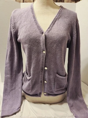 Vtg L.L. Bean Sweater S Cardigan Lilac Pockets Silk Cotton Knit Cottage Gilmore - Image 1 of 4