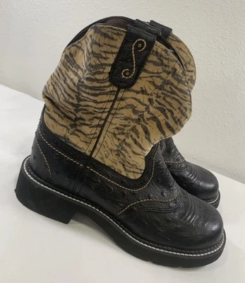 Botas de vaqueira Justin Gypsy L9806 tamanho 8B estampa de avestruz estampa de zebra dourada - Imagem 1 de 4