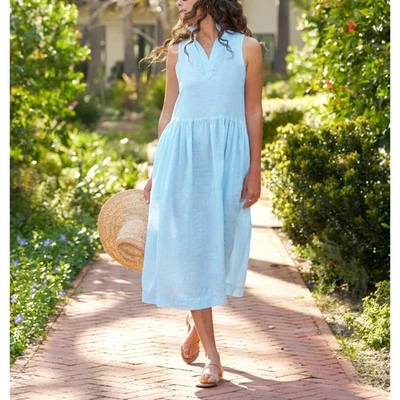 New Frank & Eileen Daphne Shirt Dress Midi Blue Striped Linen Sleeveless Sz L - Image 1 of 4