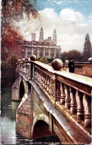 Clark College Bridge Cambridge Tuck & Sons Oilette unbesendet antike Postkarte - Bild 1 von 2