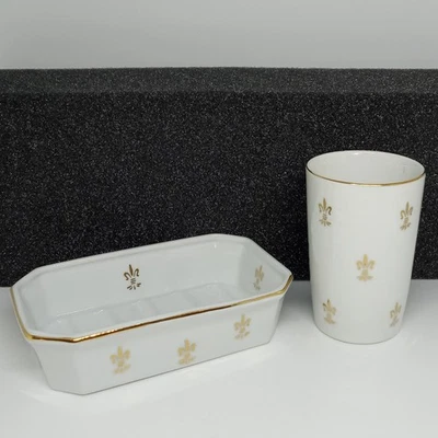 Jabonera y taza vintage estilo francés con adornos dorados de porcelana FLEUR-DI-LIS 2797 Japón Foto 1 de 4