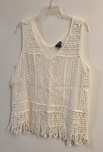 A.N.A Crochet Fringe Tank Top Women's Ivory Boho Size X-Large Petite - Picture 1 of 6