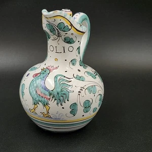 Gallo verde de cerámica italiana Deruta Olio Cruet pintado a mano cerámica Duruta - Imagen 1 de 16
