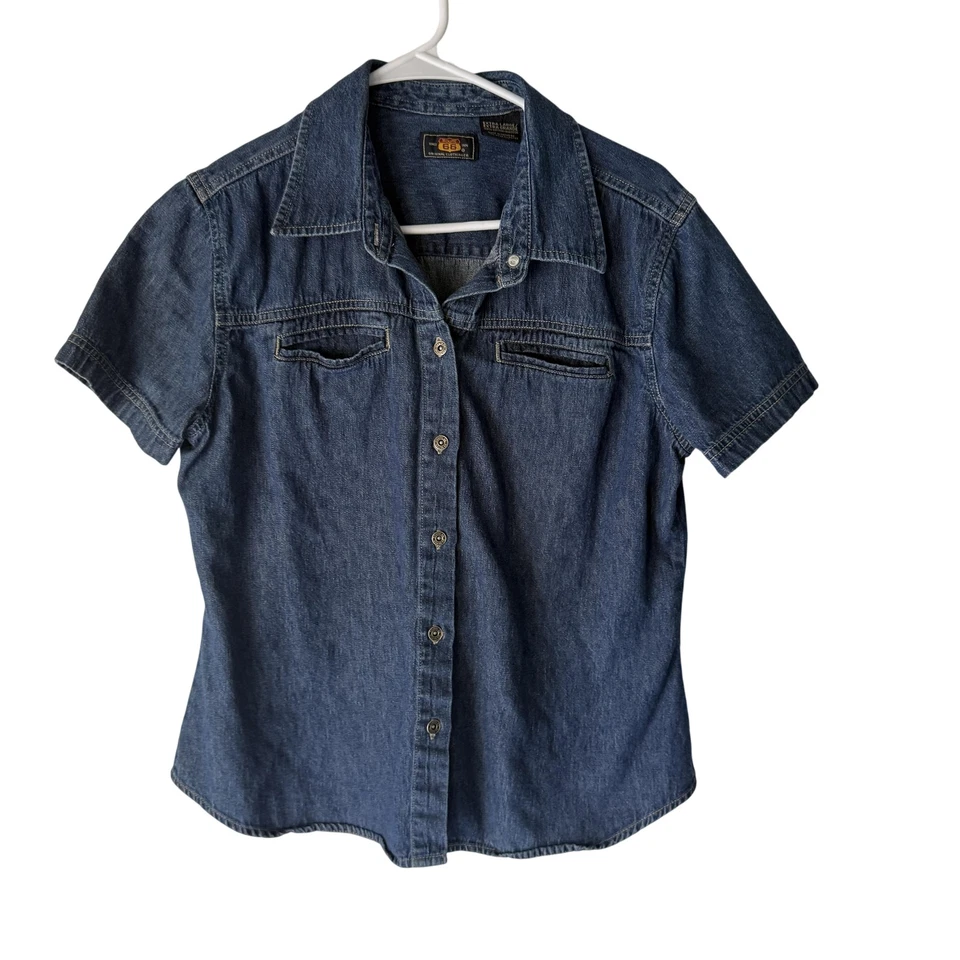 Route 66 Denim Shirt Vintage XL Blue Short Sleeve Western Button Front Top - Image 1 of 4