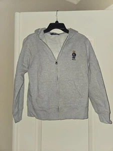Polo Ralph Lauren Boys Heather Gray Full Zip Hoodie Size M 10 - 12 polo bear - Picture 1 of 4
