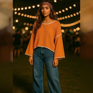 Free People Damen L Orange Slice Boho Strickpullover Oversize Slouchy Pullover  - Bild 1 von 10