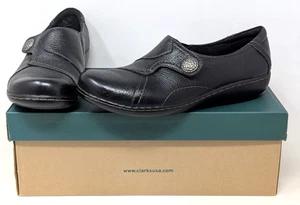 Neu Clarks Ashland Bendables flache Damenschuhe schwarz Leder 8 M Slipper 67341 - Bild 1 von 11