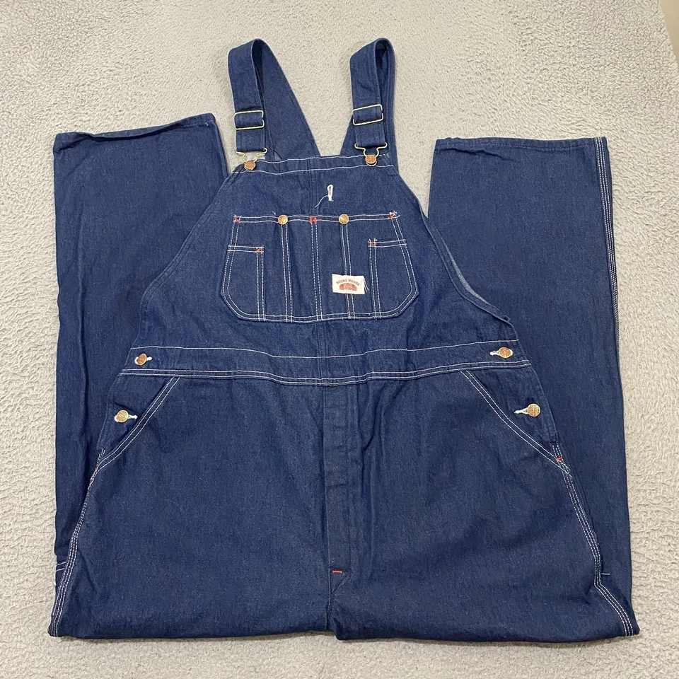 Macacão masculino vintage redondo House 42x30 azul denim carpinteiro feito nos EUA - Imagem 1 de 4